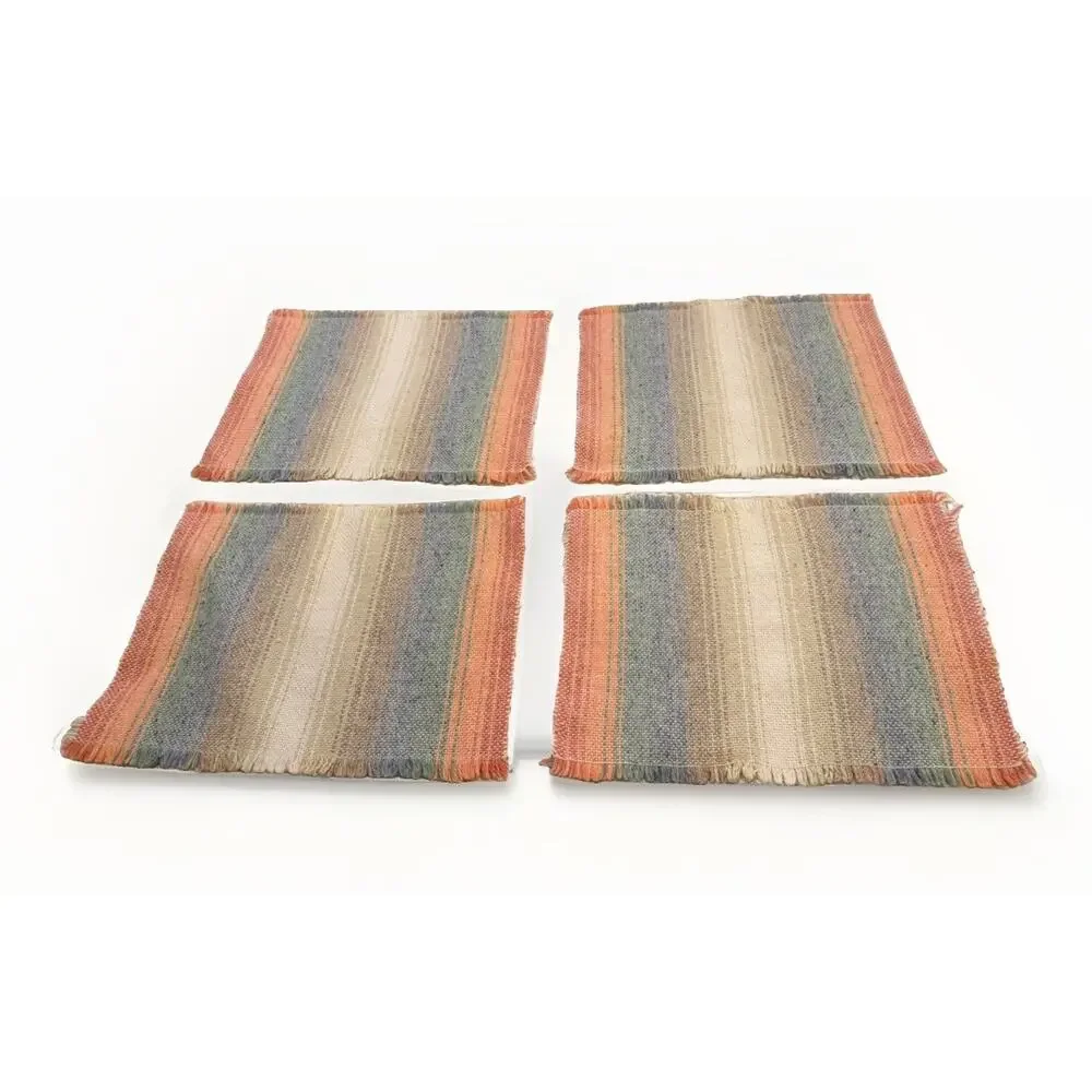 Vintage Handwoven Placemats SET Of 4 Multicolor Fringed Boho 3053/20
